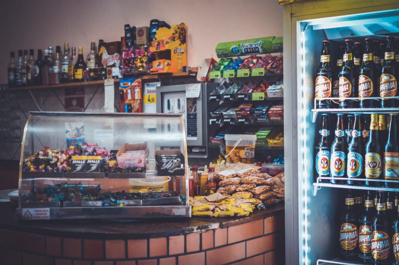 convenience store shelves